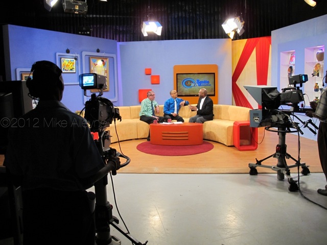 Mike Alleye being interviewed on Jamaican TV